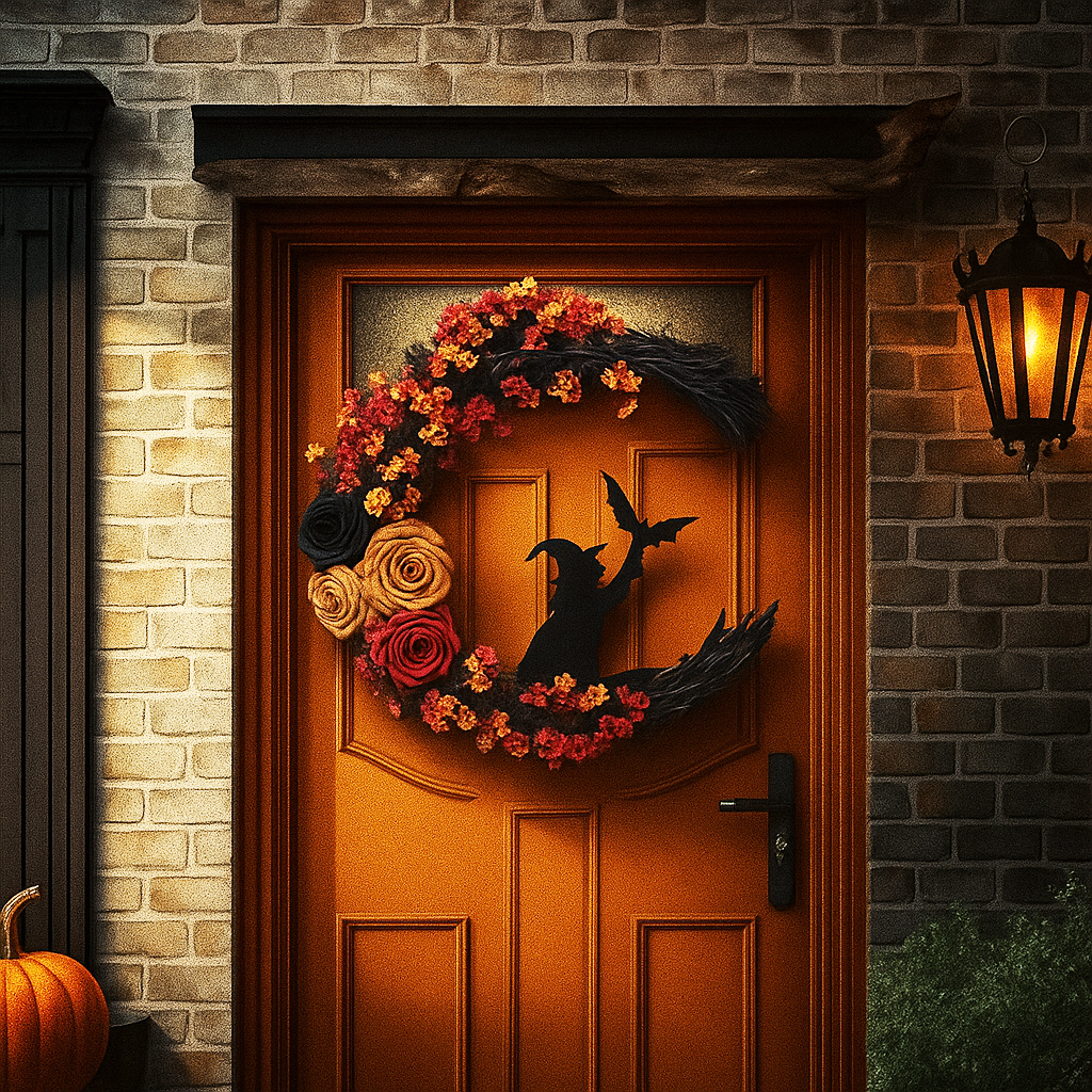 Halloween Floral Gothic Witch & Bat Door Wreath