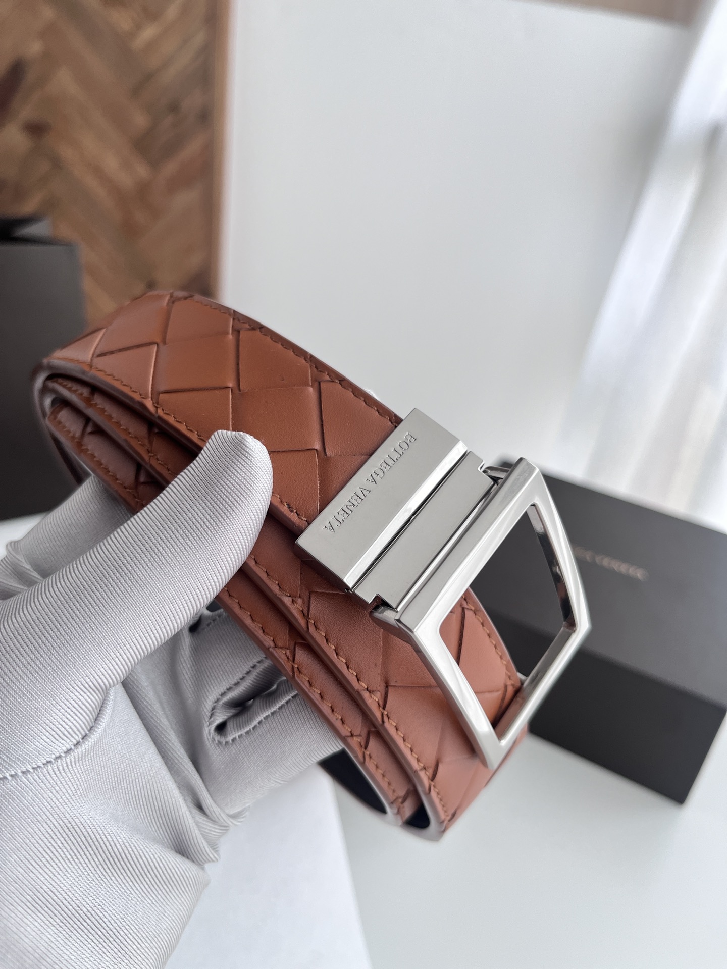 Bottega Veneta intreccio woven leather belt, 3.5cm wide