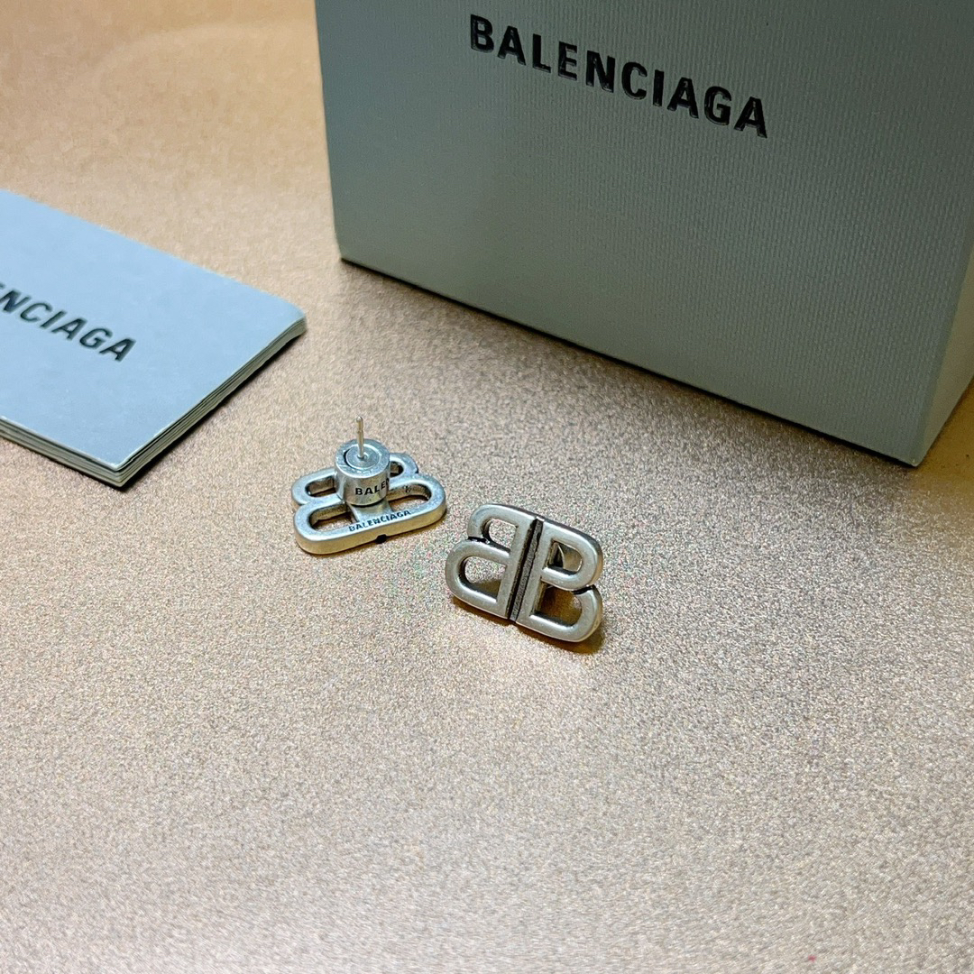 Balenciaga Simple BB Silver Stud Earrings