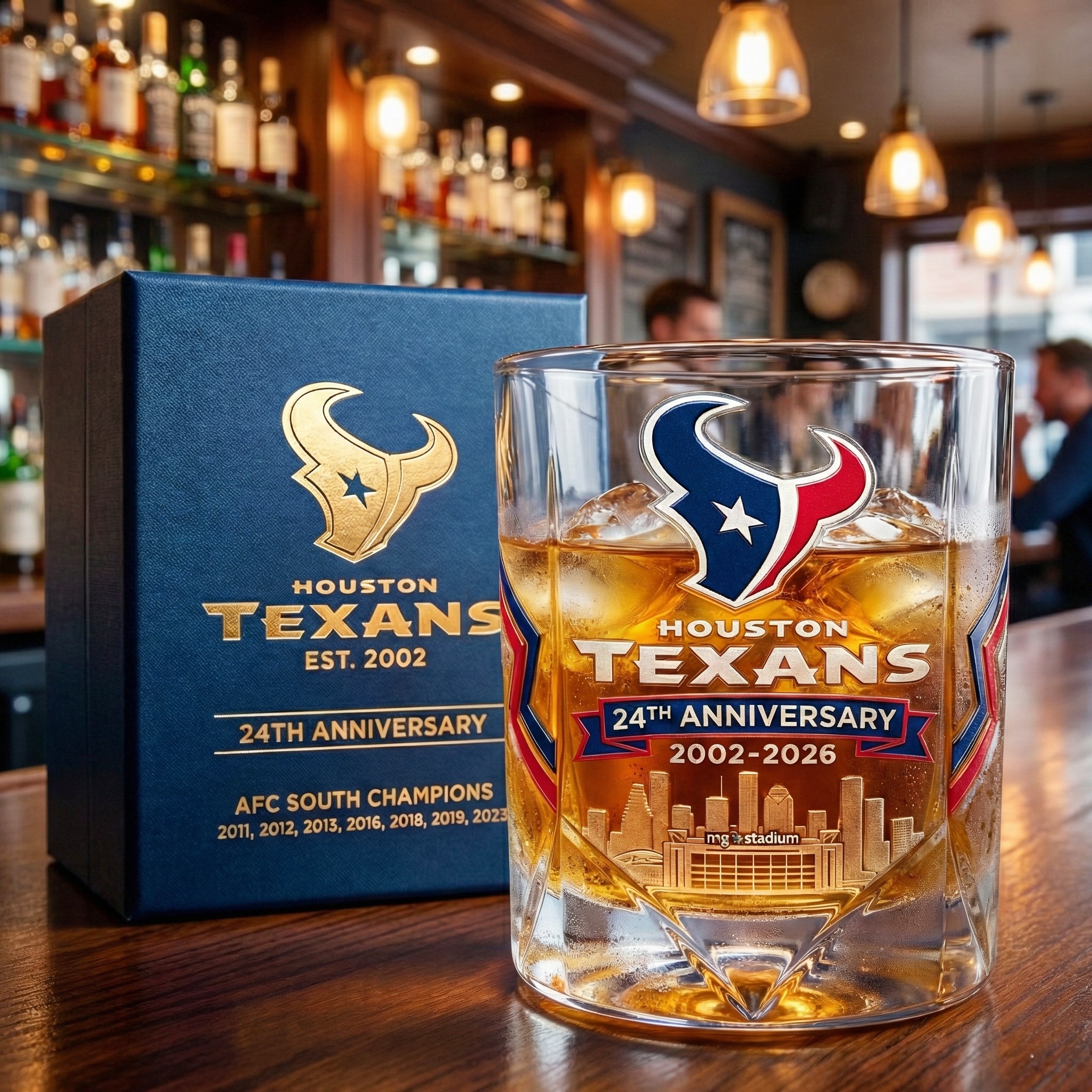 Houston Texans 24th Anniversary Commemorative Whiskey Glass