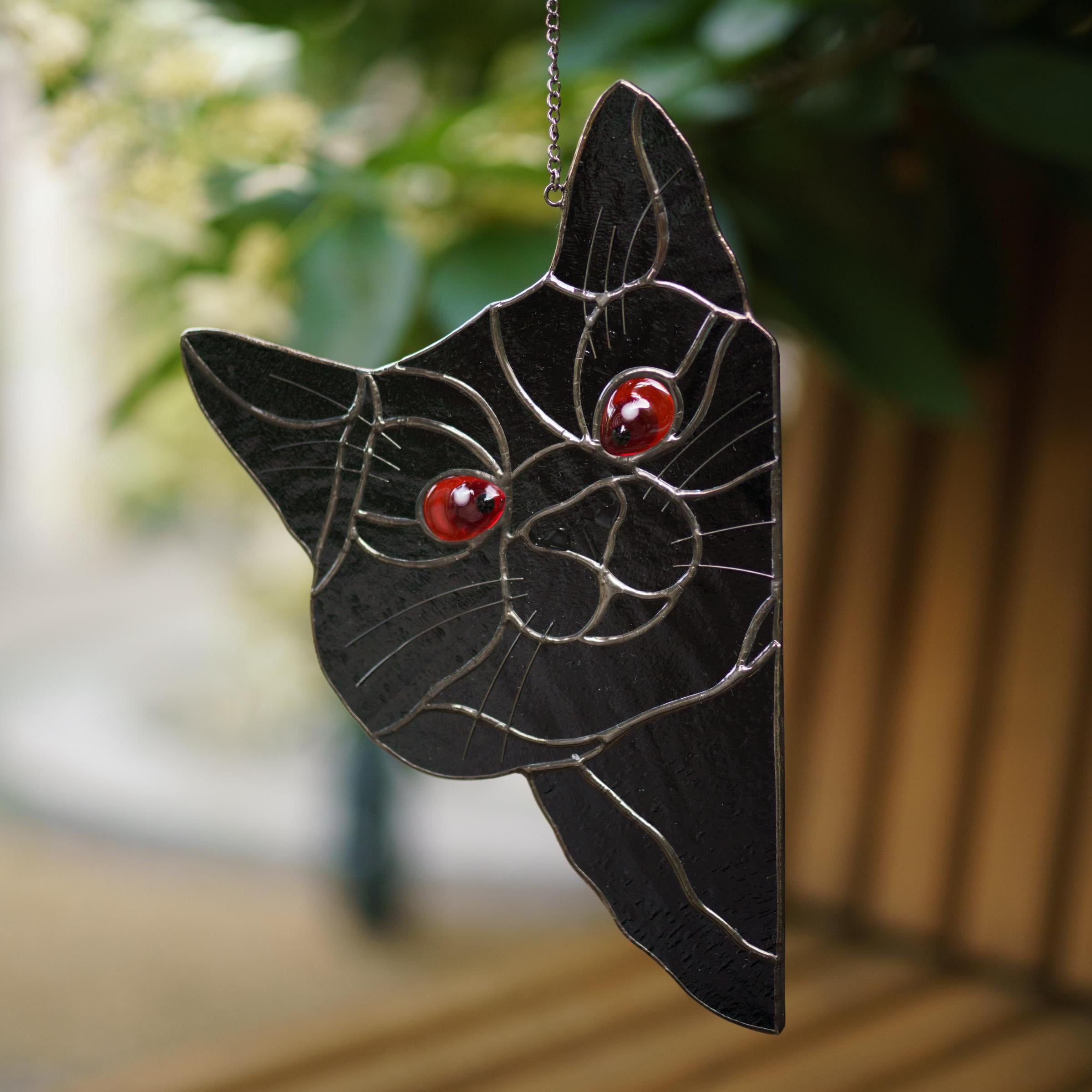 Spooky Season Gift for Cat Lover-Stained Glass Black Cat Suncatcher