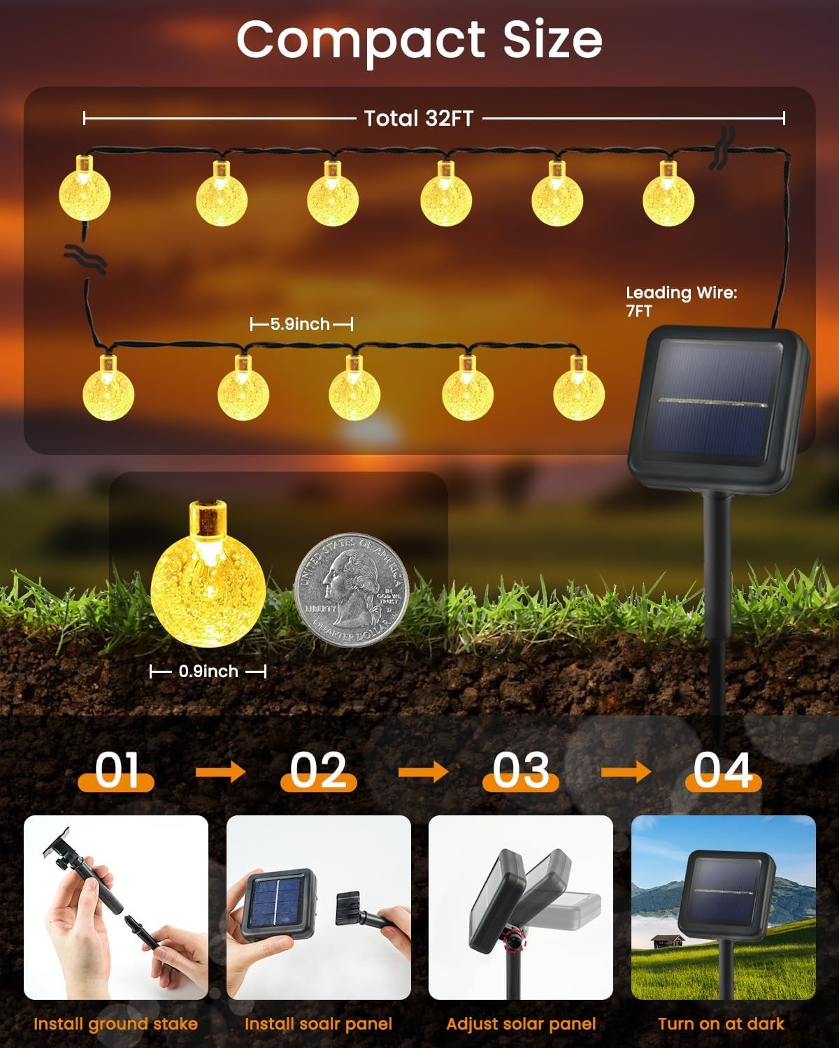 Crystal Globe Solar String Lights Outdoor
