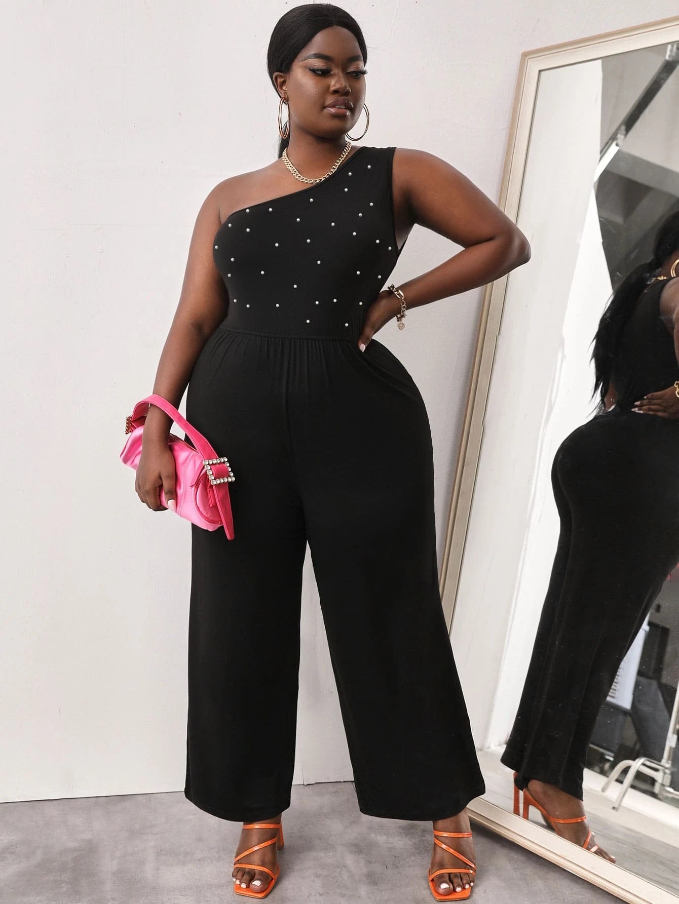Plus Size Sexy Cold Shoulder Sleeveless Beaded Autumn Winter Women Clothing Slim Trousers One Piece Suit