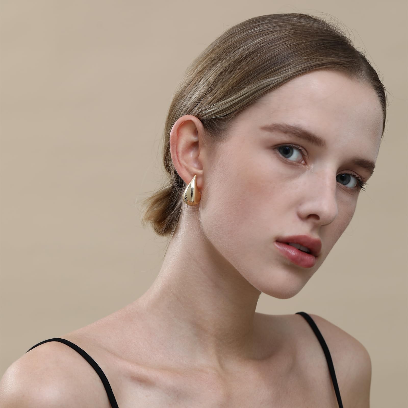 🔥Last Day 50% OFF🔥25/32/47mm Chunky Gold Hoop Earrings for Women | Lightweight Tear Drop Earrings