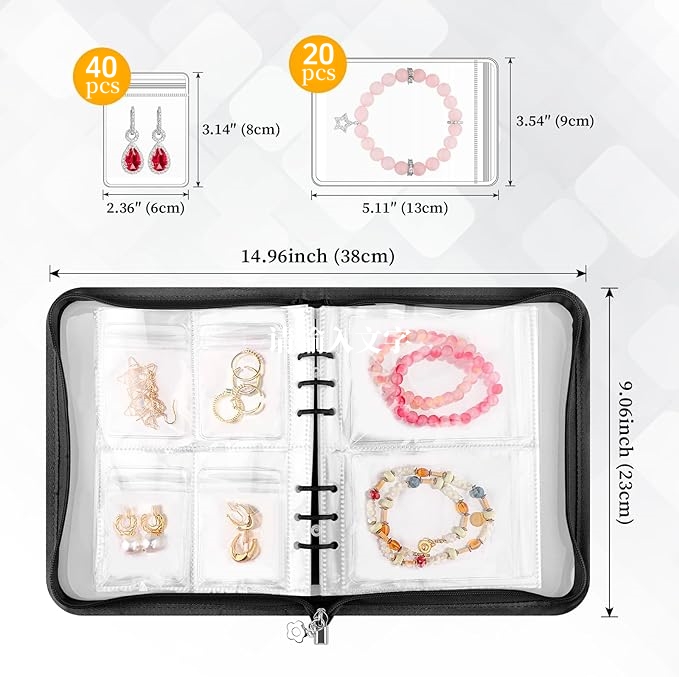 Transparent Jewelry Storage Book With 60 Portable Anti Tarnish Jewelry Bags