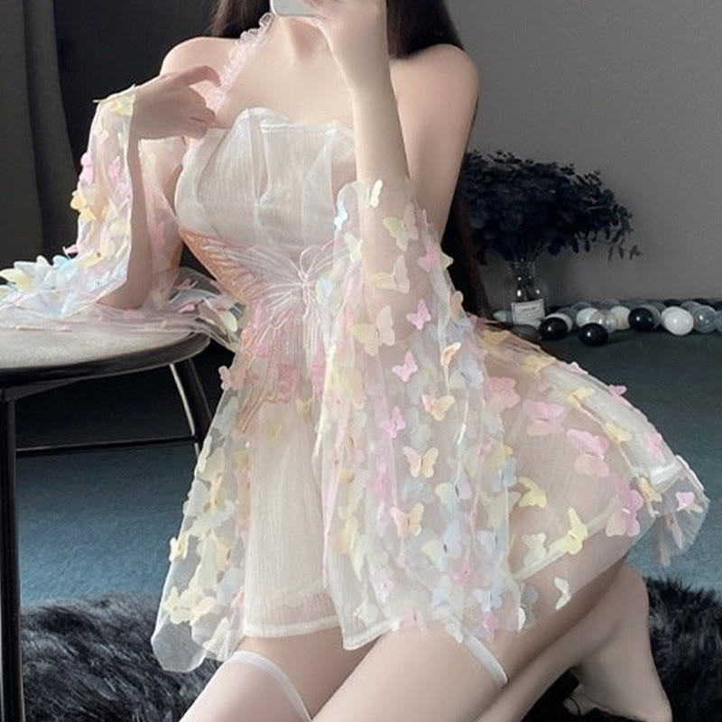 Butterfly See-through Backless Lingerie Dress