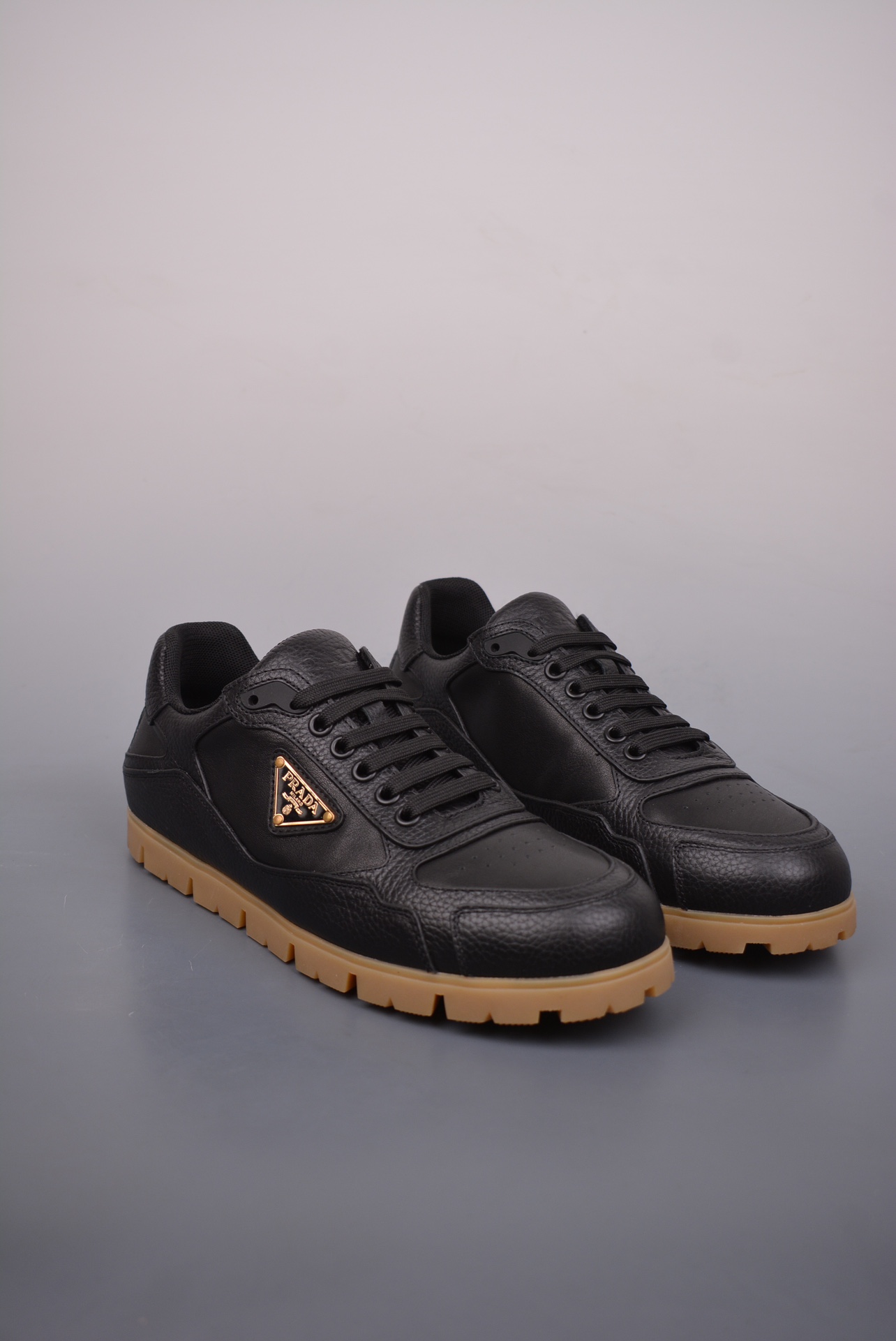 Prada Downtown Low Sneakers Black Pebbled Leather