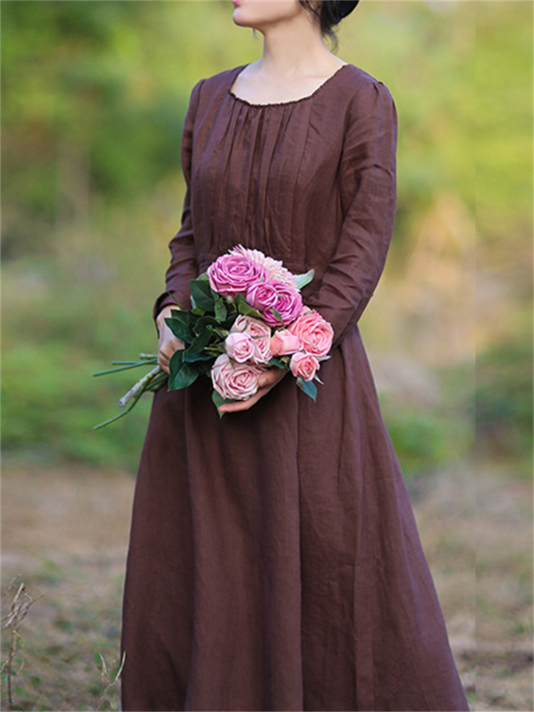 Elegant Retro Square Neck Long Sleeve Maxi Dress