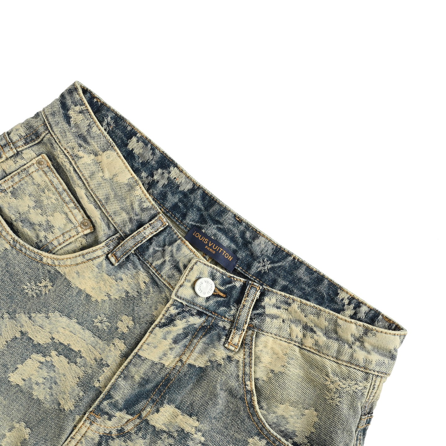 Louis Vuitton 25ss Paisley Heavy Tie-Dye Denim Shorts