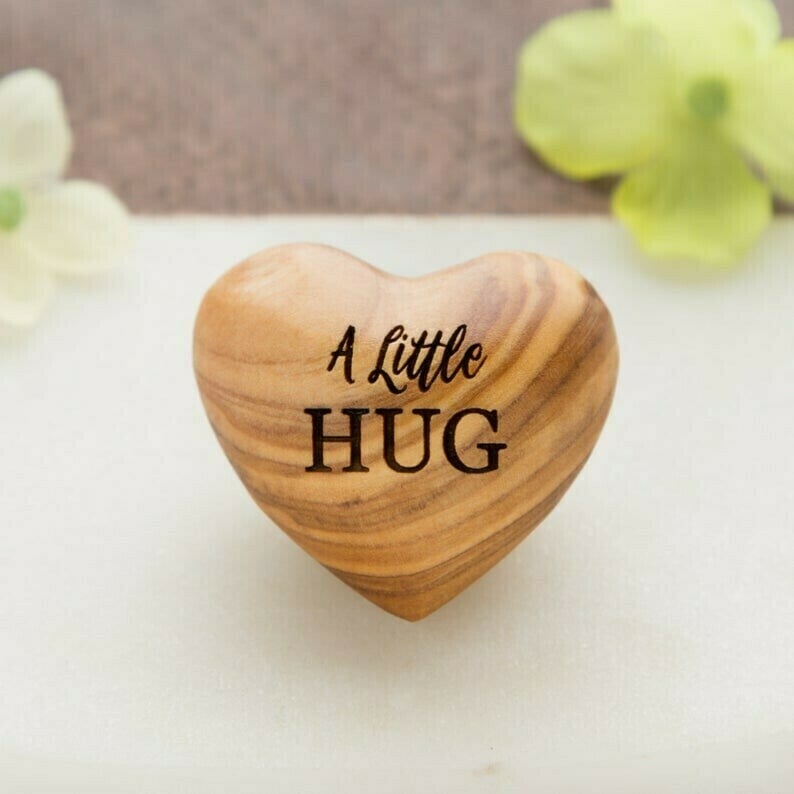 Little Pocket Hug Wooden Heart Token--Miss You Note, Isolation Gift for Someone You Love