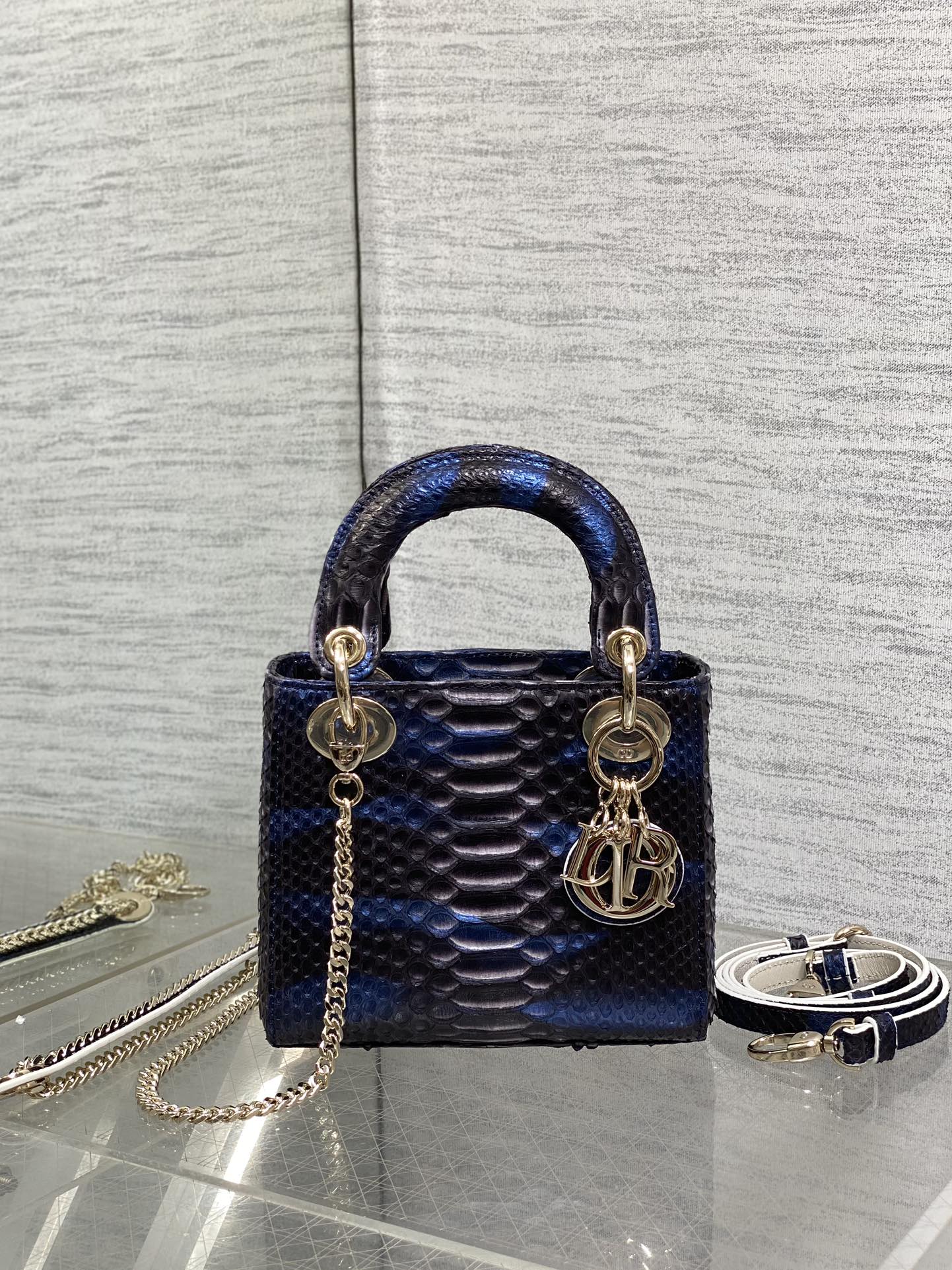 Dior Lady three-grid rare snakeskin Princess Diana bag