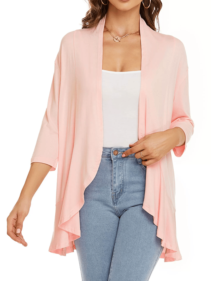 Women's Three-Quarter Sleeve Ruffle Solid Color Cardigan Jacket
