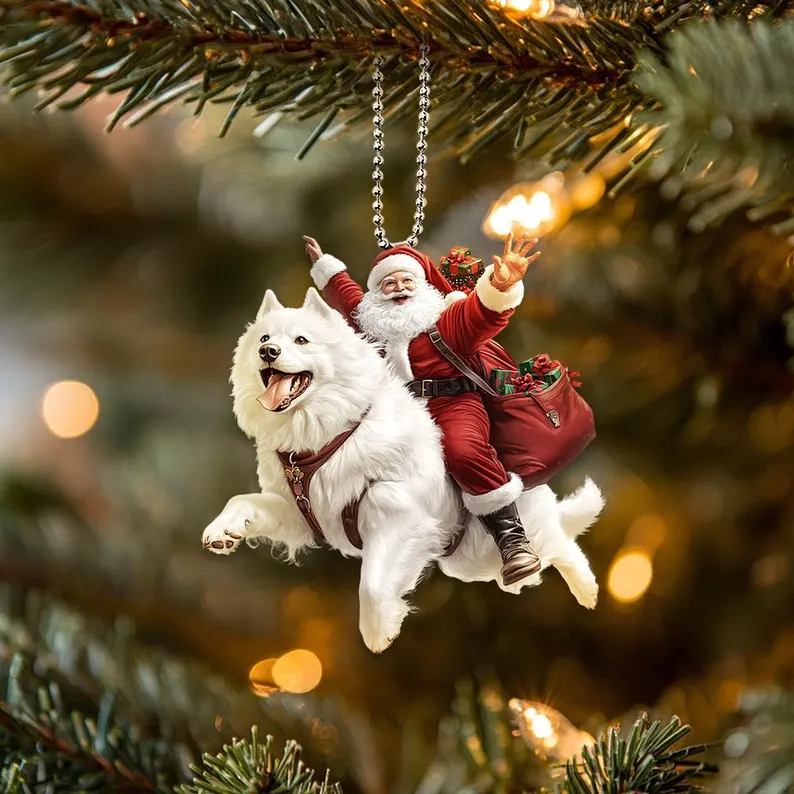 Happy Santa and Dog Ornament