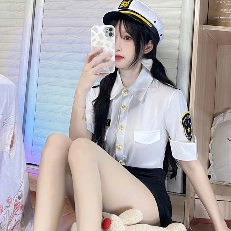 Cosplay Policewoman White Stockings Uniform Lingerie Set