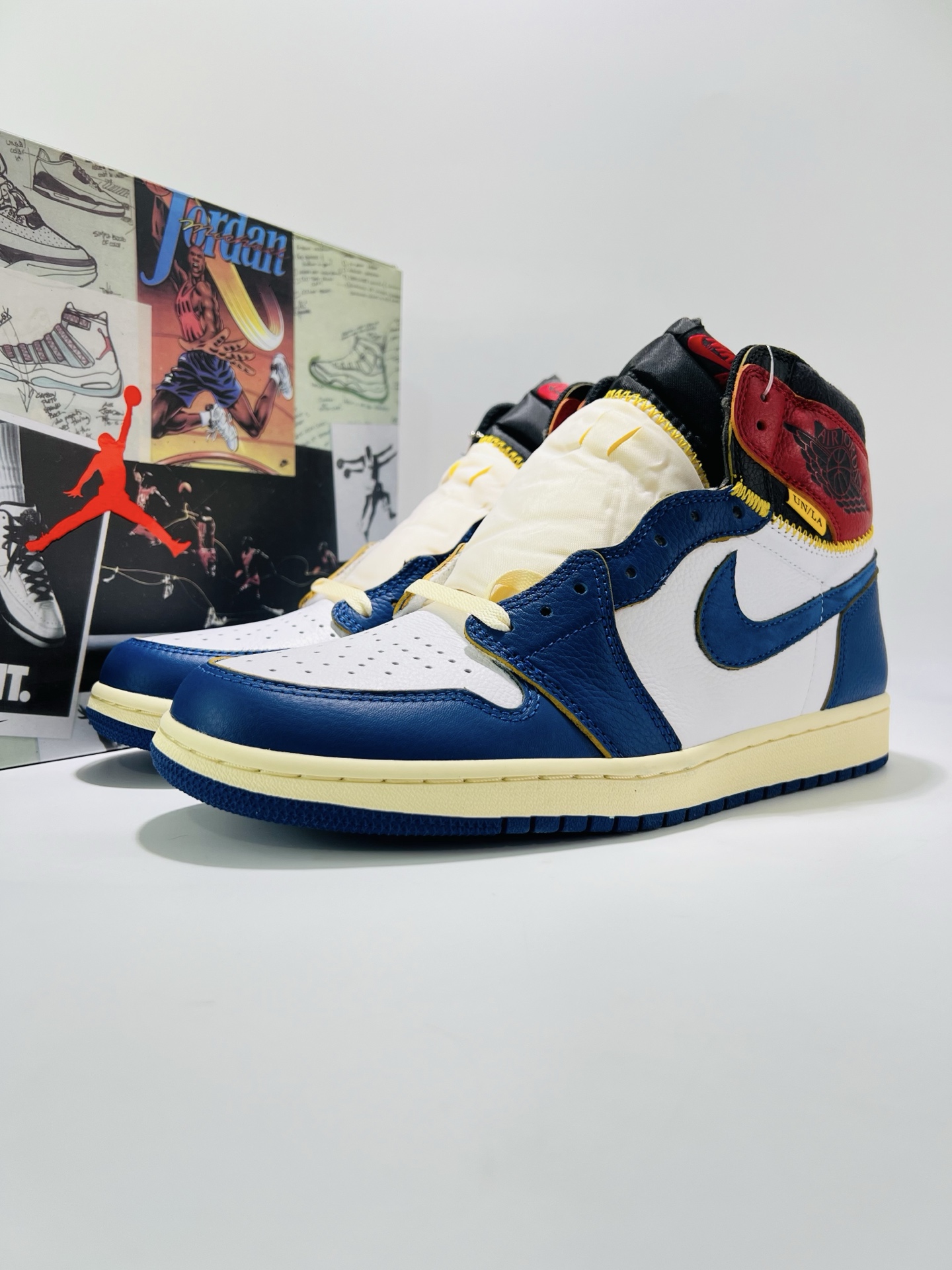 Union x Air Jordan 1 Retro High OG NRG AJ1 Black, Blue and Red Stitching BV1300-146