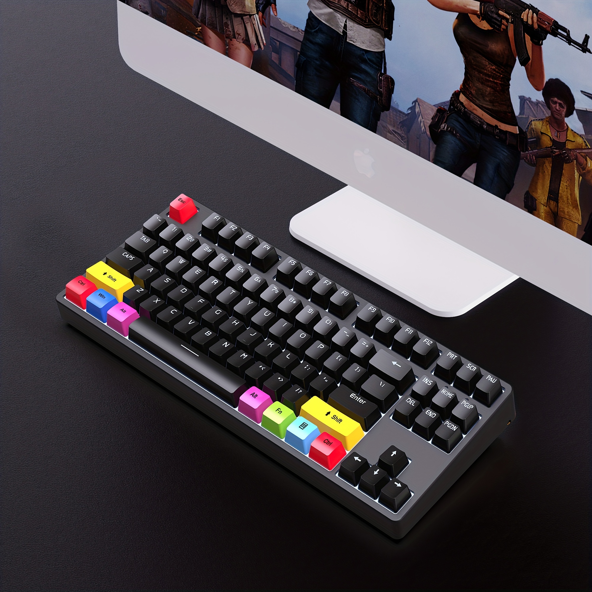 Compact 87-Key Mechanical Gaming Keyboard with Red Switches & Custom PBT Dye Sublimation Keycaps