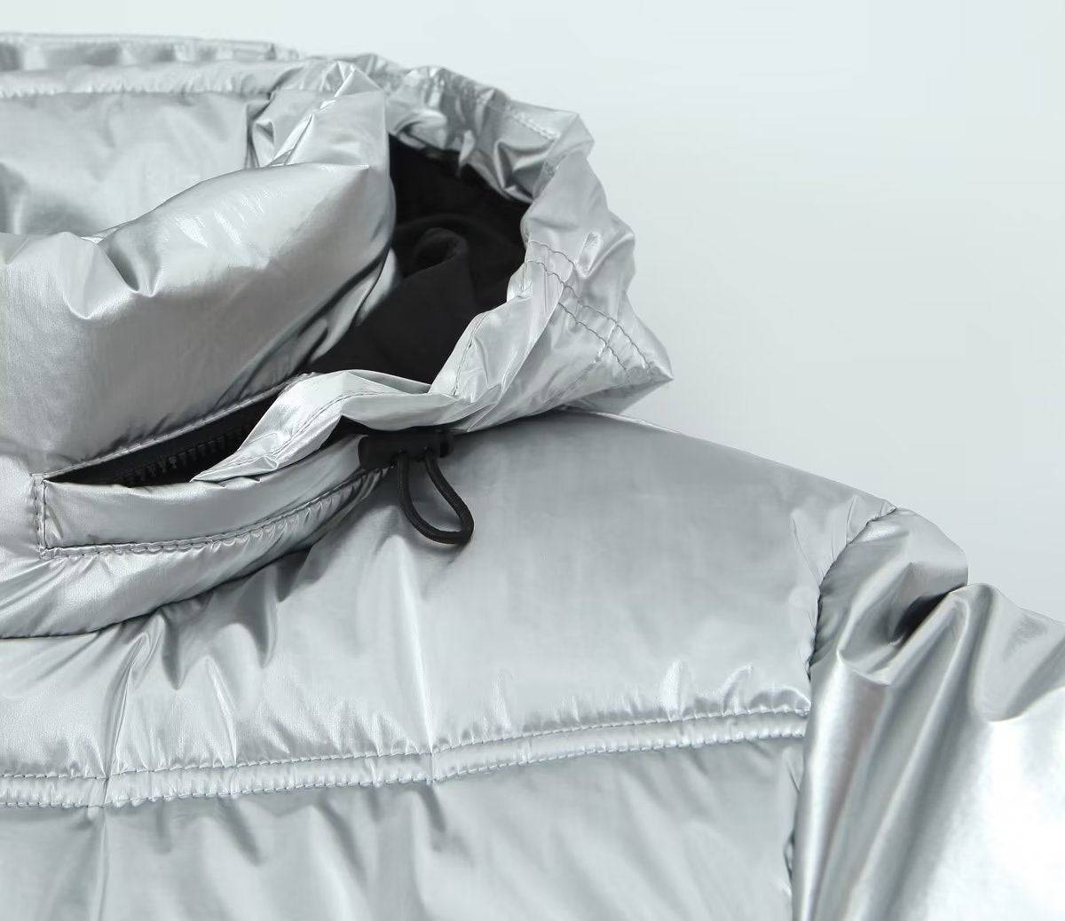Women Clothing Metal Cotton Jacket Short Thick Jacket