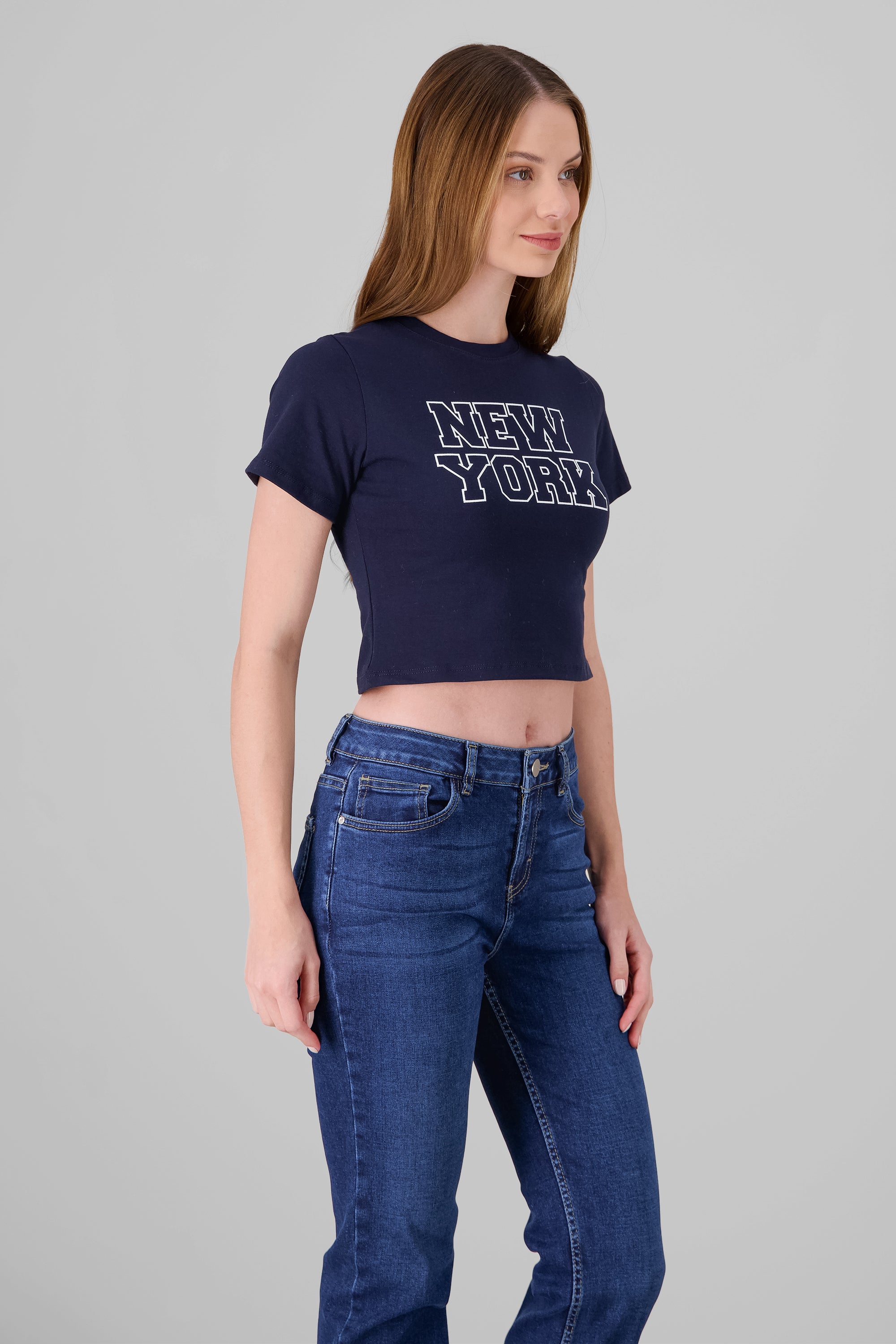 Cropped NY Print T Shirt