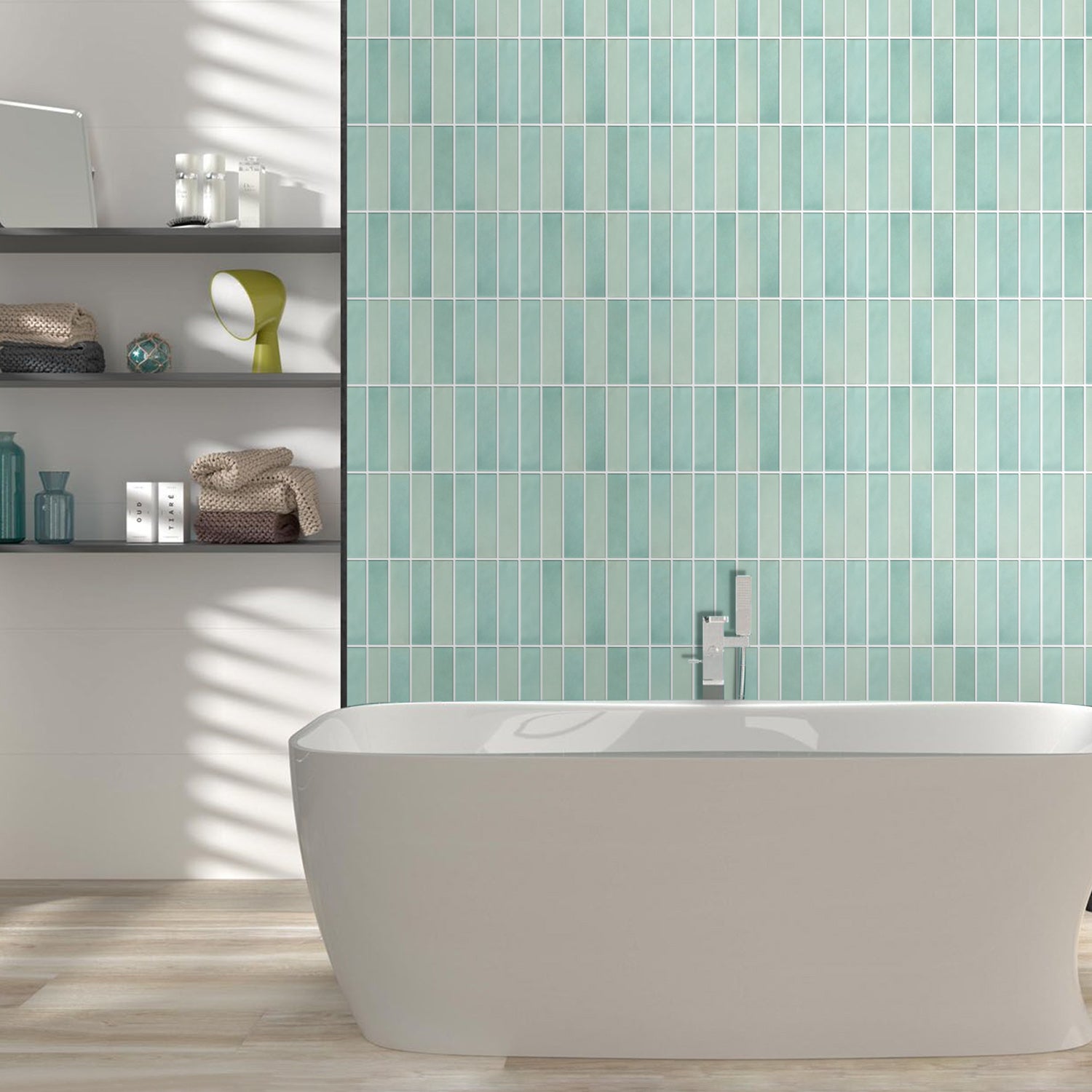 3D Light Green Gradient Linear Mosaic Peel and Stick Wall Tile