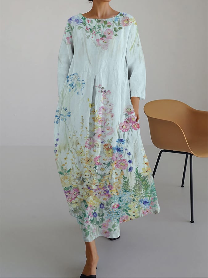 Women's Vintage Floral Print Casual Loose Dress