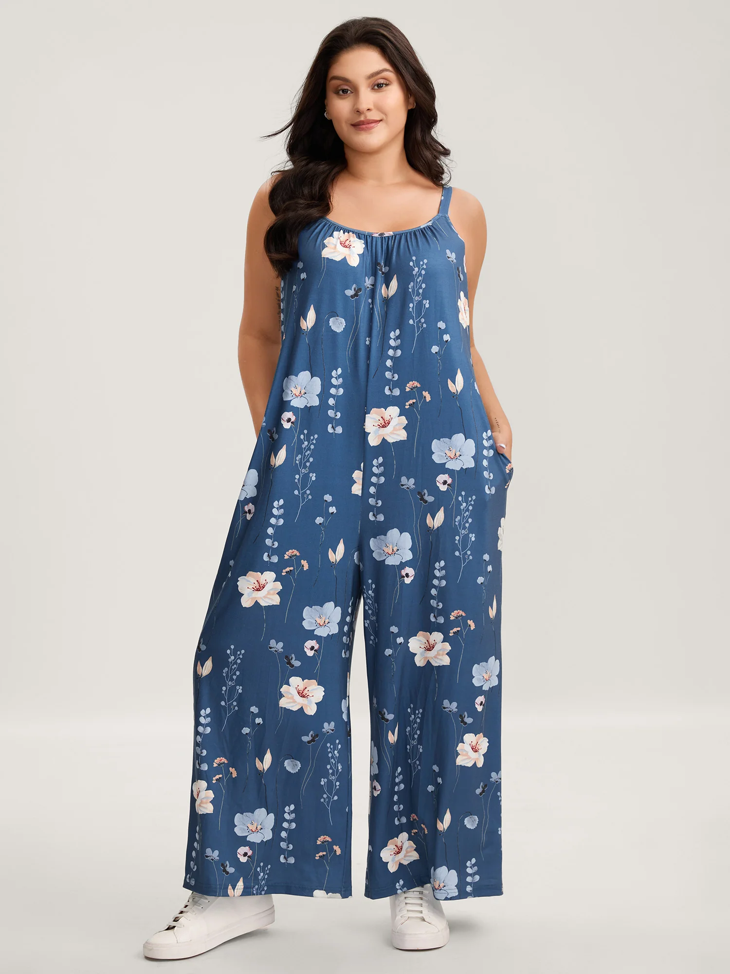 Stretchy Lined Floral Print Cami Jumpsuit