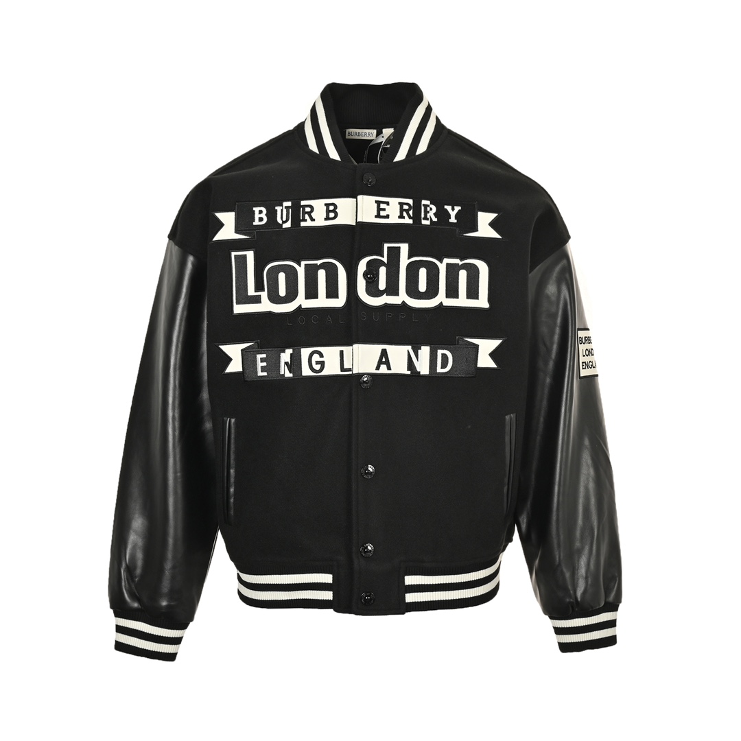 Burberry 24Fw flocked letter embroidery patchwork baseball jacket coat