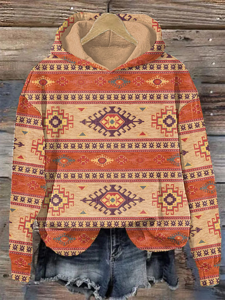 Ethnic Print Casual Cozy Hoodie