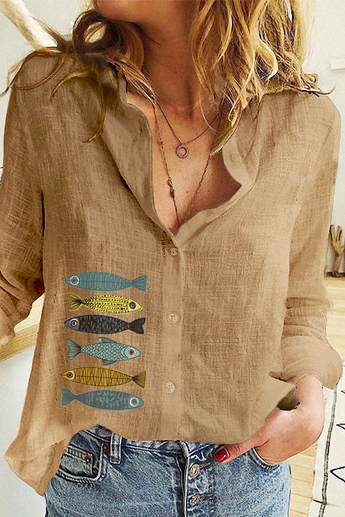 Heididress Long Sleeve Button Down Cotton Linen Shirt