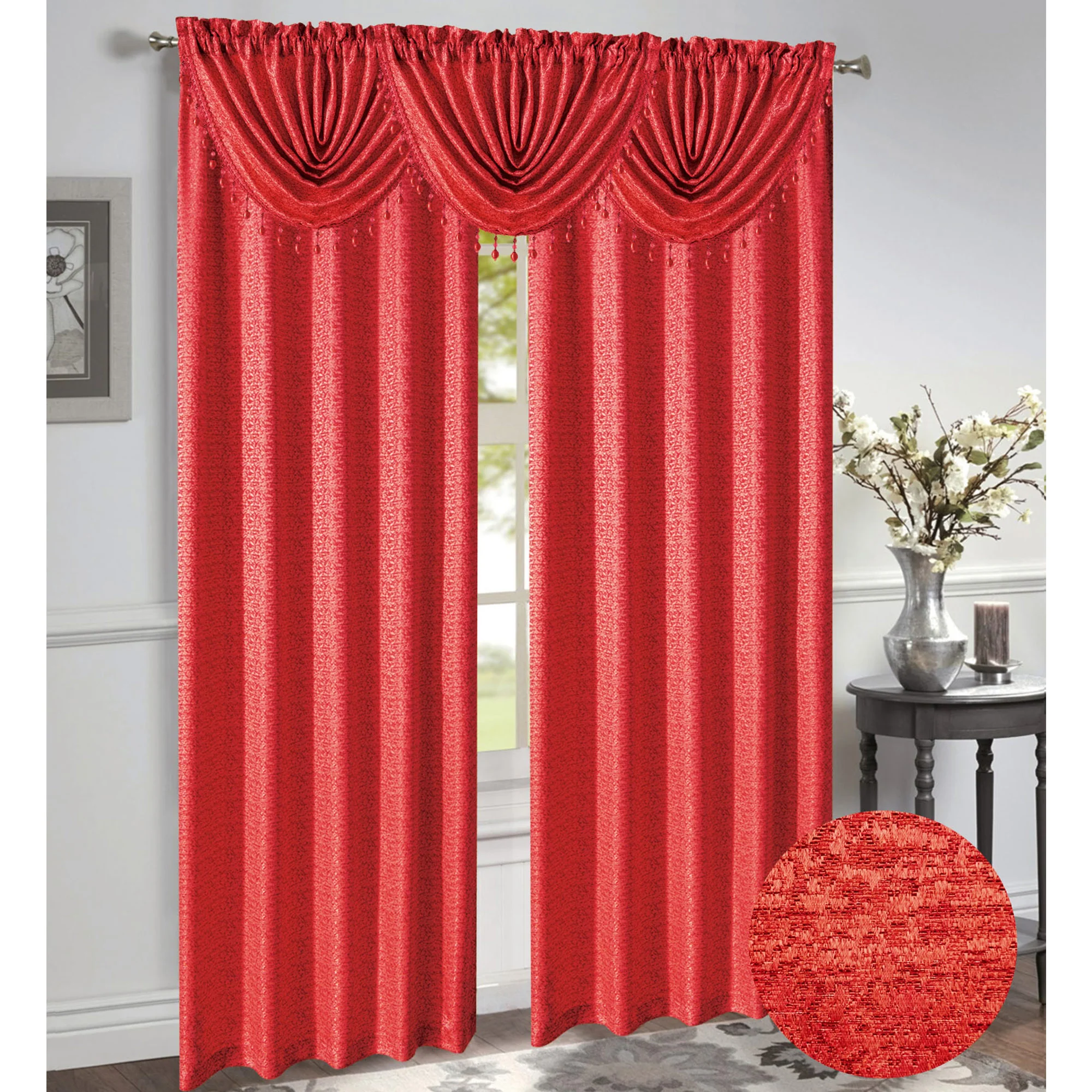 Norah Jacquard Rod Pocket Window Panel and Valance Treatments, All Sold Separately