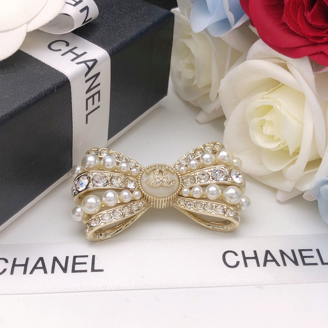 Chanel Pearl and Diamond Double C Brooch