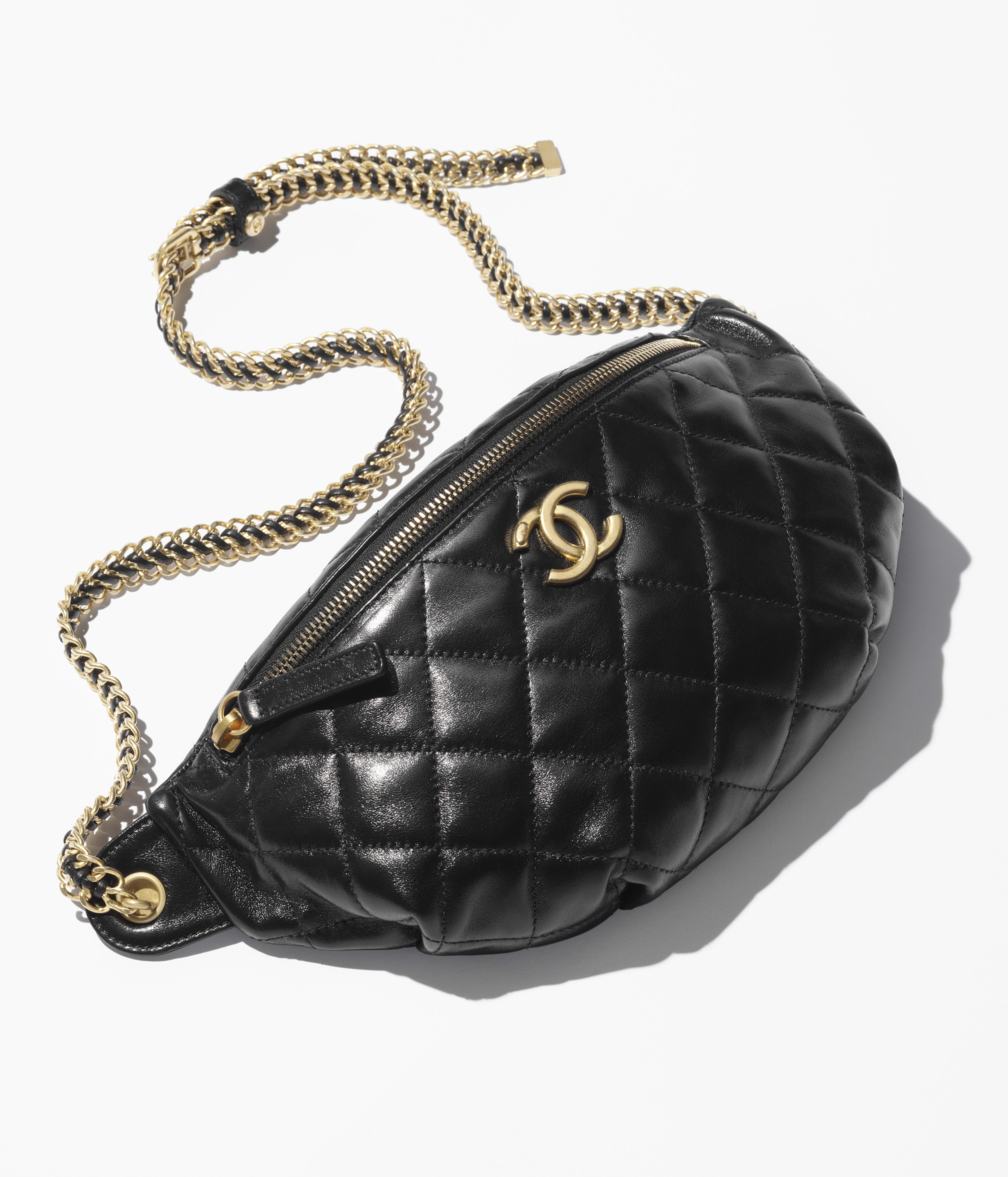 CHANEL Waist Bag Shiny Lambskin & Gold-Tone Metal Black AS5427-B19727-94305