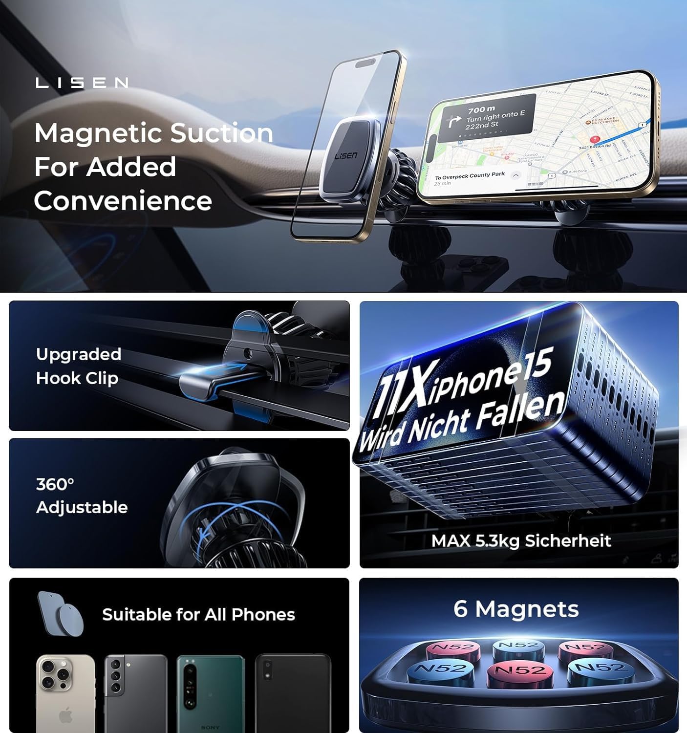 LISEN Magnetic Magnetic Car Phone Holder