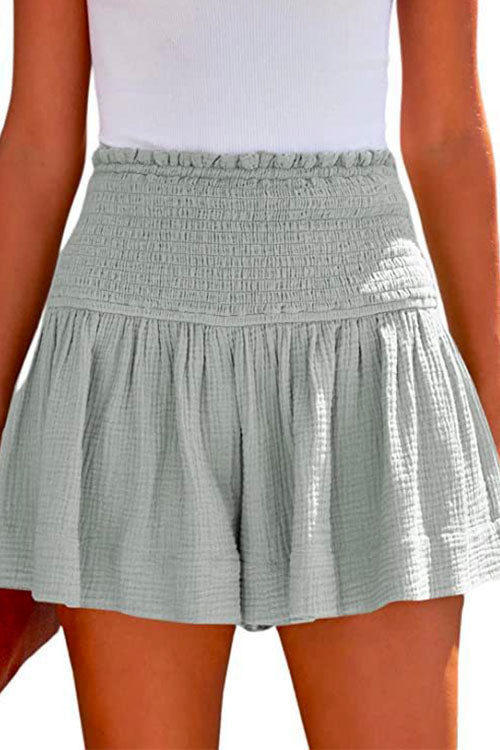 Heididress Elastic Smocked Waist Wide Leg Solid Shorts