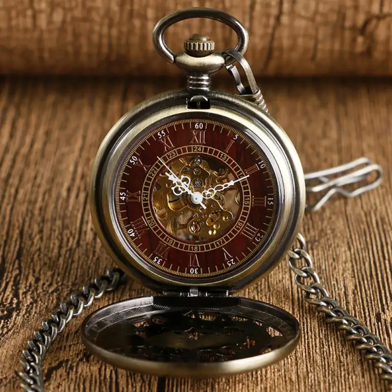 Bronze Hollow Double Crane Case Handwind Mechanical Pocket Watch for Men Pendant Chain Clock Cool Timepiece Relogio De Bolso