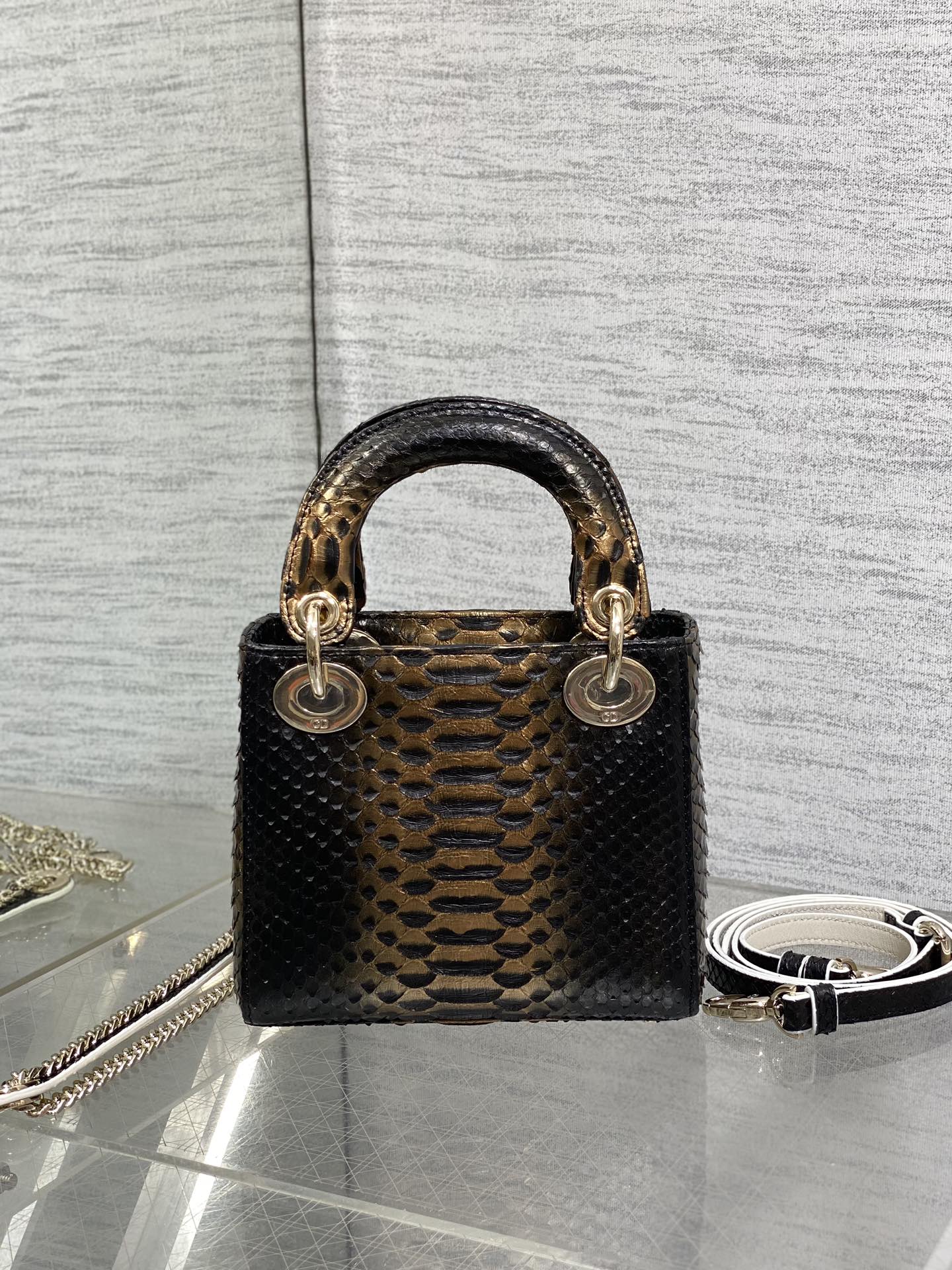 Dior Lady three-grid rare snakeskin Princess Diana bag