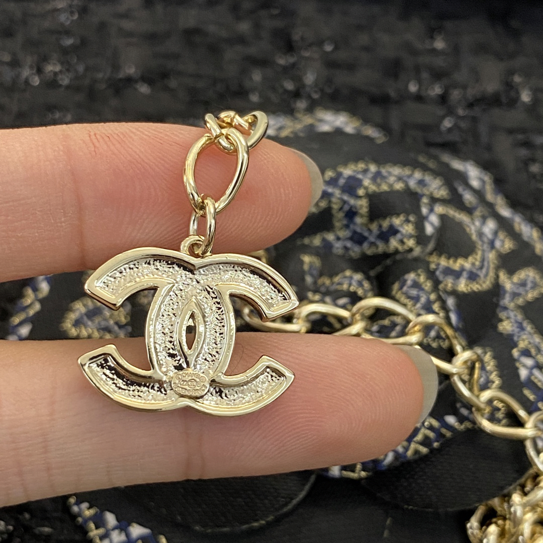 CHANEL black and white enamel letter metal waist chain