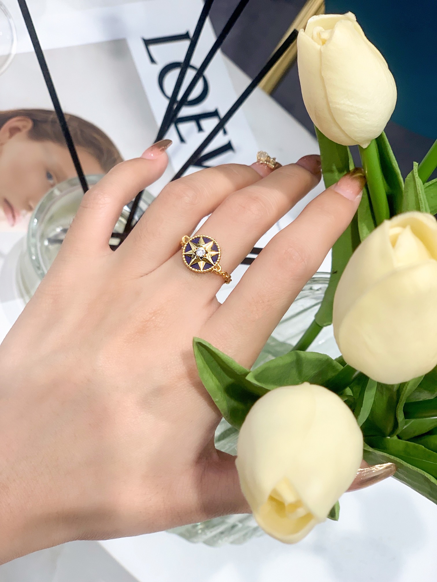 Dior compass chain ring