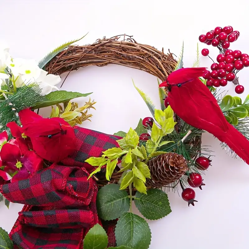 🐦🐦Christmas decoration red feather fake bird (with clip)