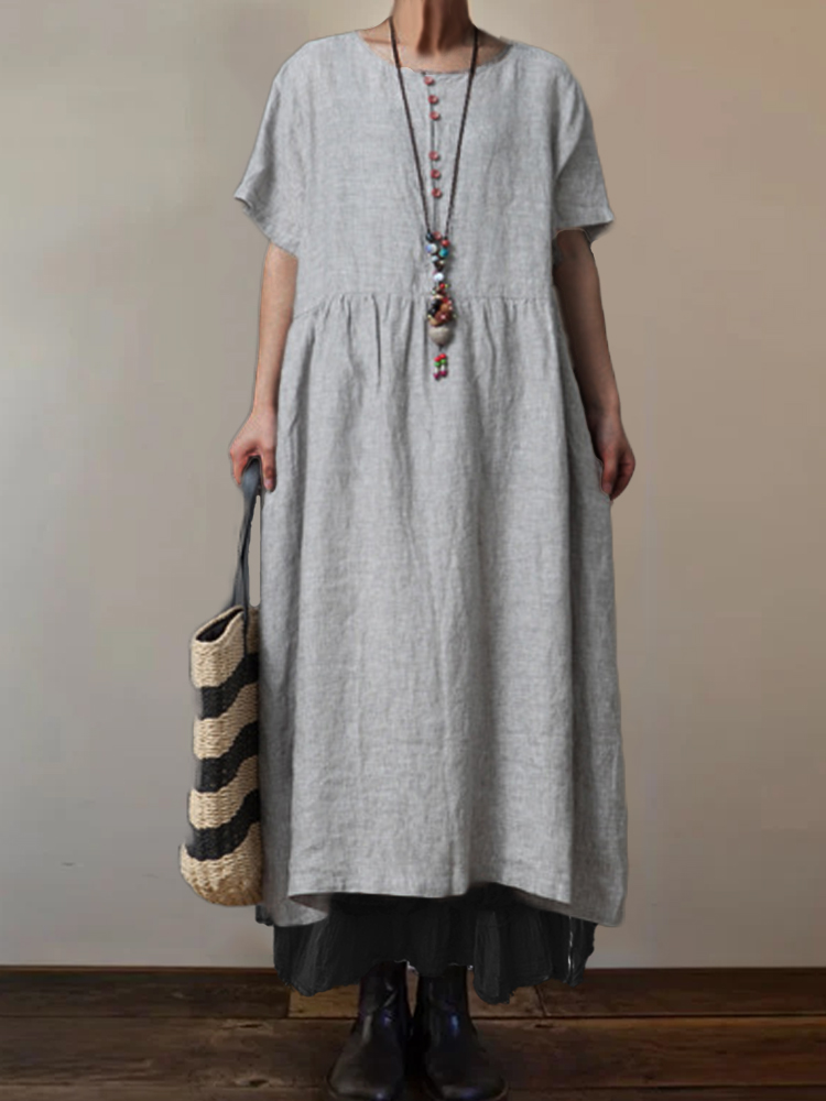 Vintage Striped Pleated Maxi Dress