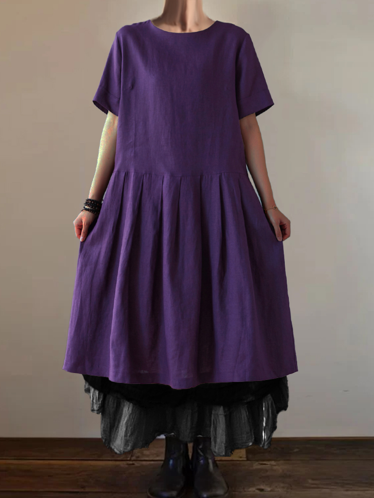 Vintage Pleated Loove Fit Linen Maxi Dress