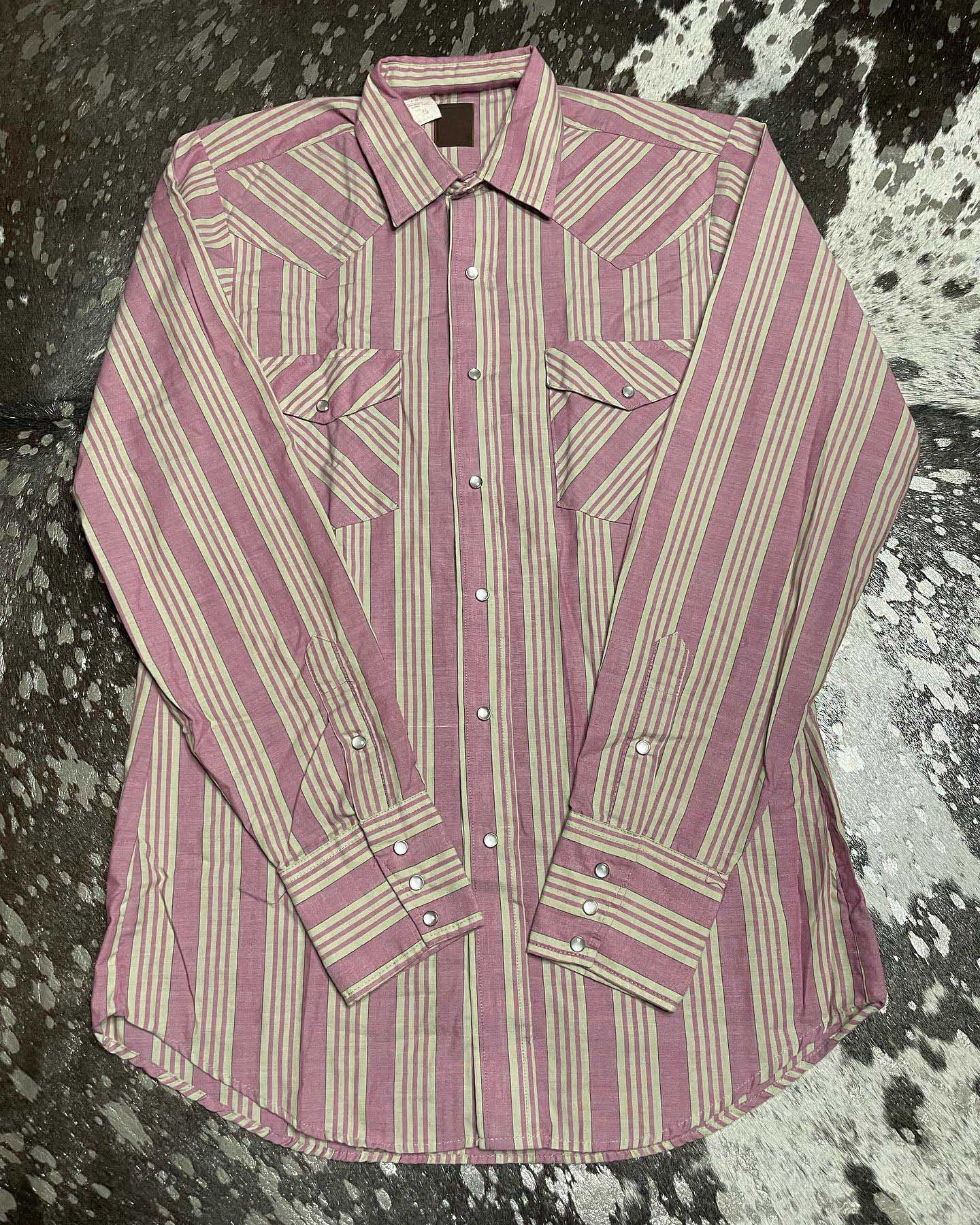 Men's Casual Vintage Pink Striped Long Sleeve Shirt