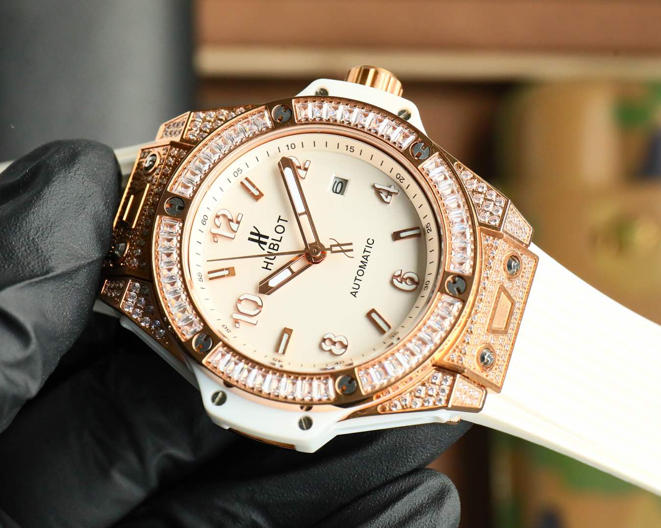 Hublot Big Bang stainless steel rainbow diamond watch