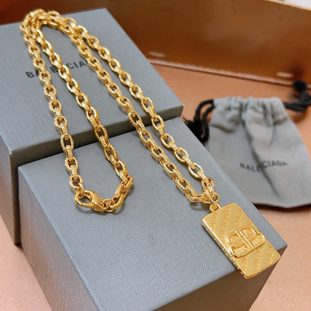 Balenciaga Gold BB Brand Chain Necklace