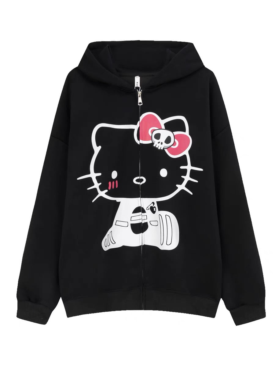 KT Hoodies Fall Jacket Oversized Sweatshirts Casual Drawstring Zip Up Y2K Hoodie with Pocket