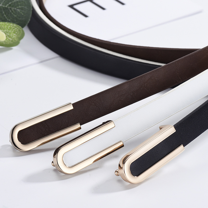 Pure cowhide thin belt lady with dress dress fashion Korean version ins style skirt belt simple leather belt