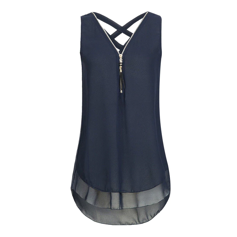 V-Neck Sleeveless Cross Strap Loose Chiffon Shirt Tank