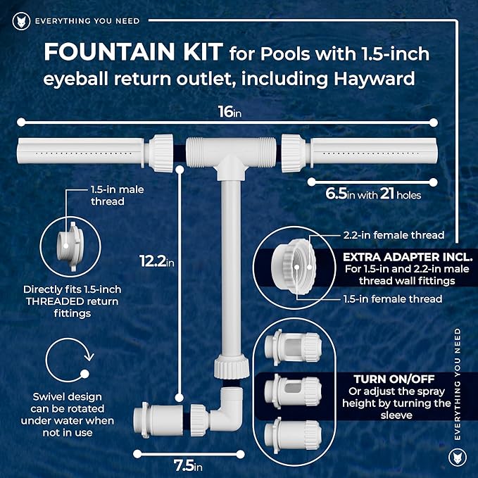 🔥Last Day Promotion-SAVE 50% OFF🔥Adjustable Pool Fountain Sprayer With Adapter🔥For Inground & Hard-Sided Aboveground Swimming Pools - Easy Attach to Return Fitting