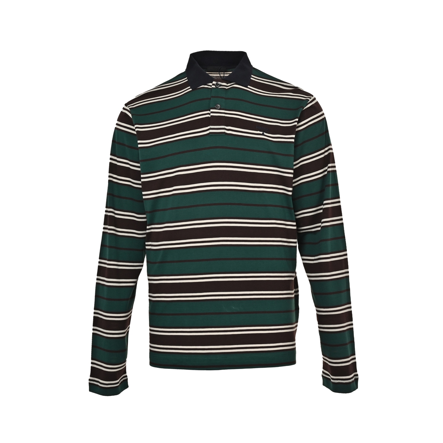 Prada 25ss green striped long-sleeved polo shirt