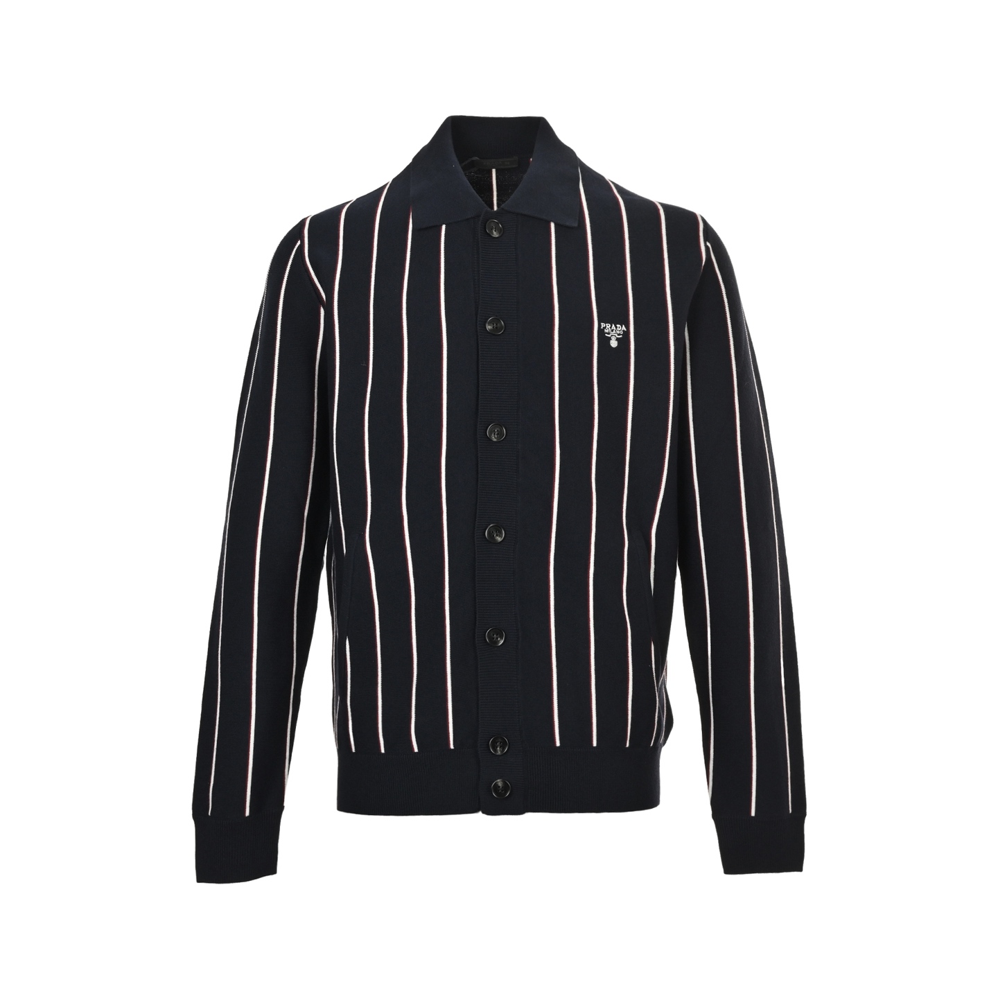 Prada 25Fw vertical stripe embroidery square neck knitted sweater cardigan coat