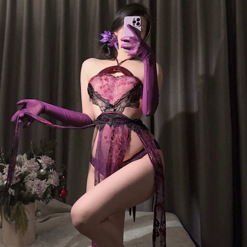 Cheongsam Hollow Out See-through Split Lingerie Dress